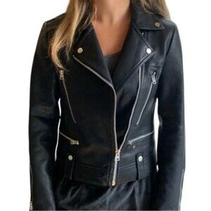 Topshop Faux Leather Jacket Moto Motorcycle Biker Rock N’ Roll Black Size 8 Coat